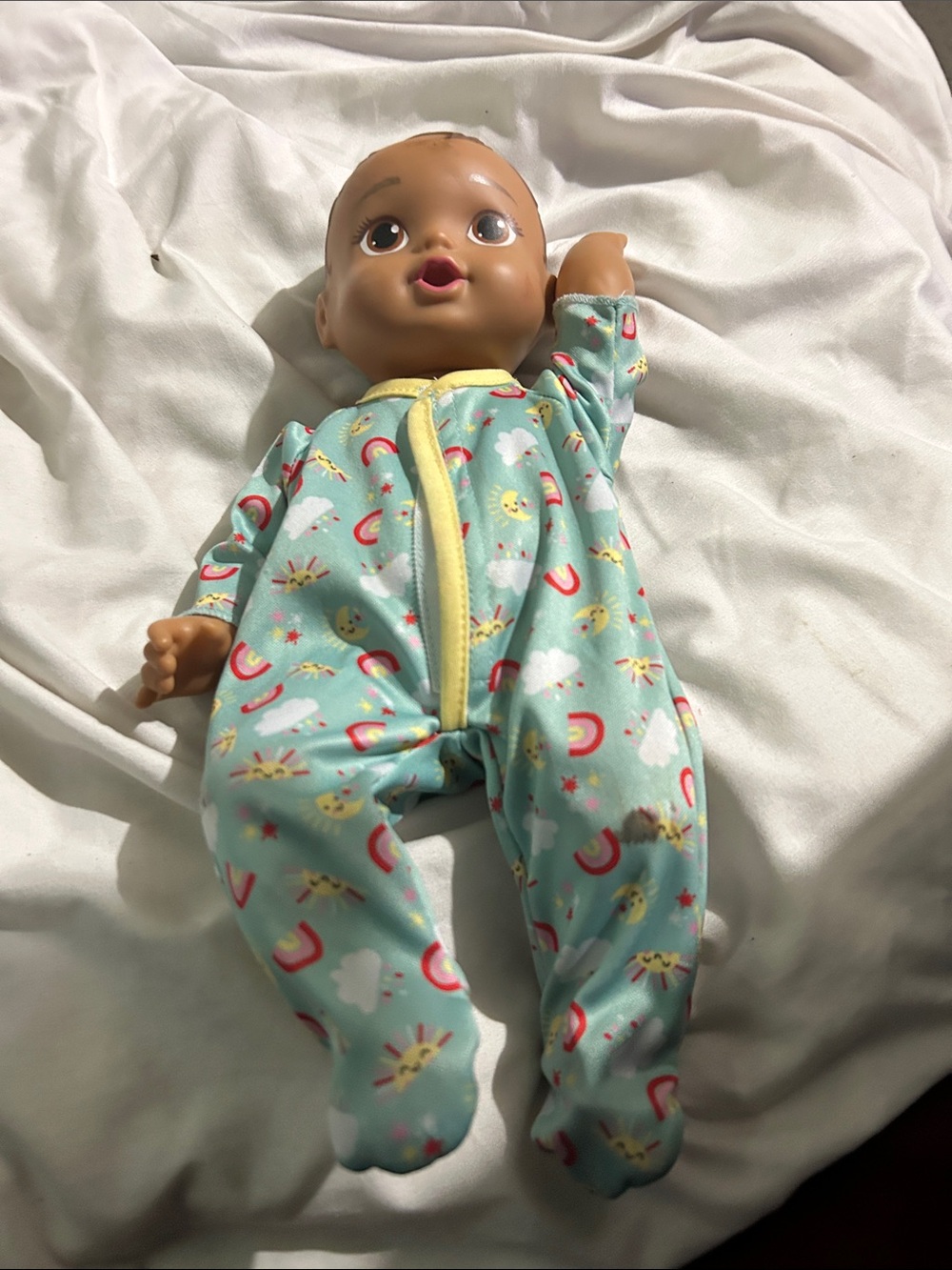Baby Doll One-Piece Footed Pajamas in Mint with Yellow Trim